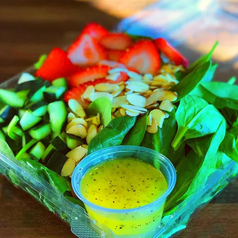 Strawberry and Spinach Salad with lemon poppy seed dressing